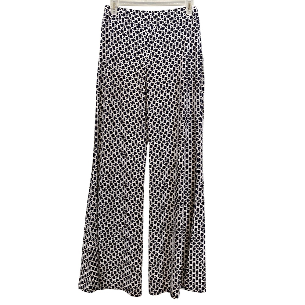 Joseph Ribkoff Navy Blue White Chain Link Wide Leg Pants Size 4 Made in Canada - Picture 1 of 6
